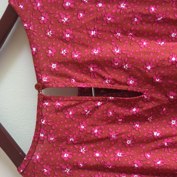 Ann Taylor Floral Ruffle Trim Shift Dress In RED Wild Hibiscus/ XLTALL Fall Mini - Picture 6 of 8
